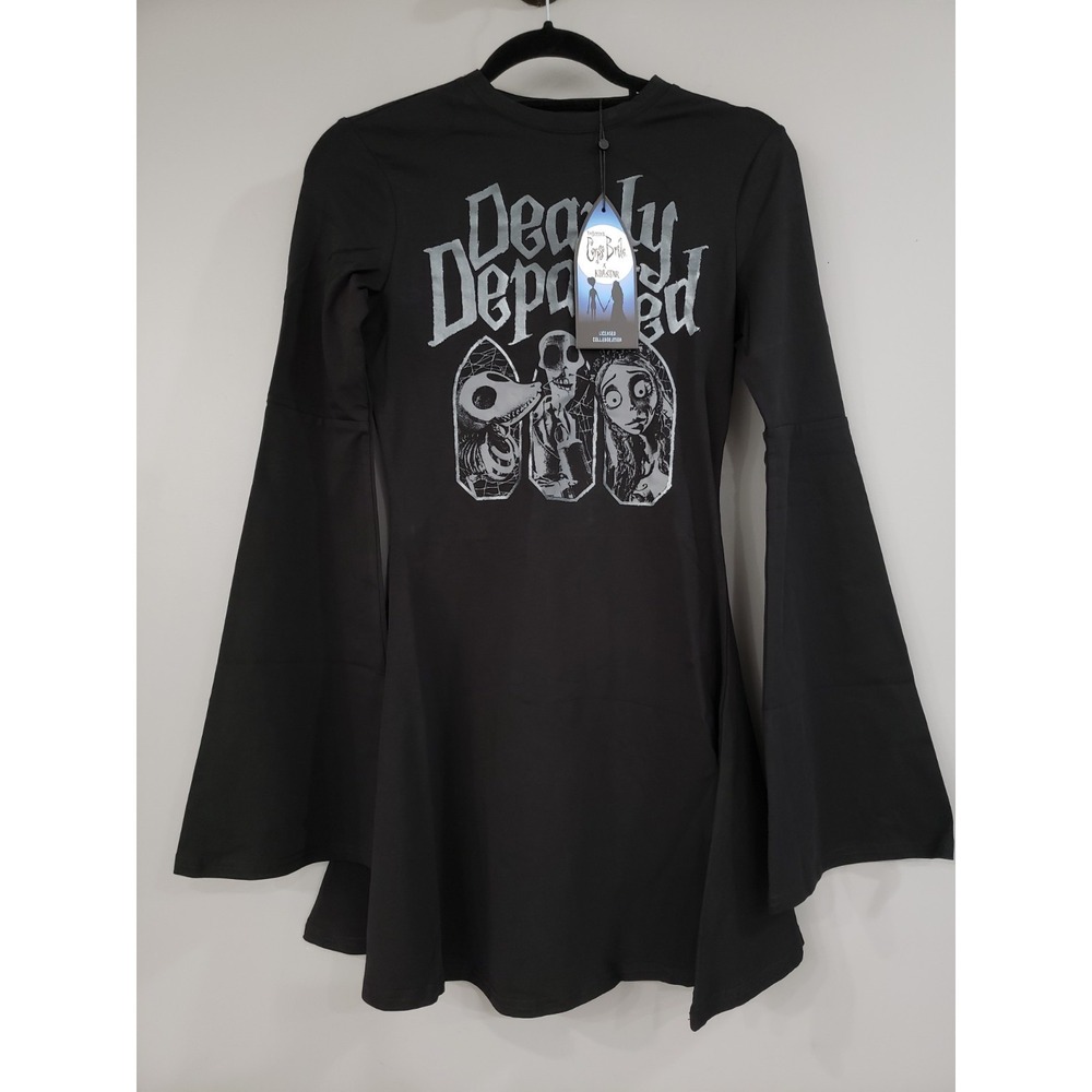 NEW XS KILLSTAR DEARLY DEPARTED CORPSE BRIDE SKATER DRESS BELL LONG SLEEVE MINI